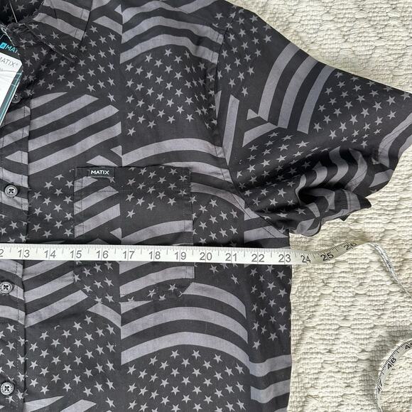 Matix Men's XL Black Gray American Flag Button Up Short Sleeve Shirt NWT - Picture 6 of 7
